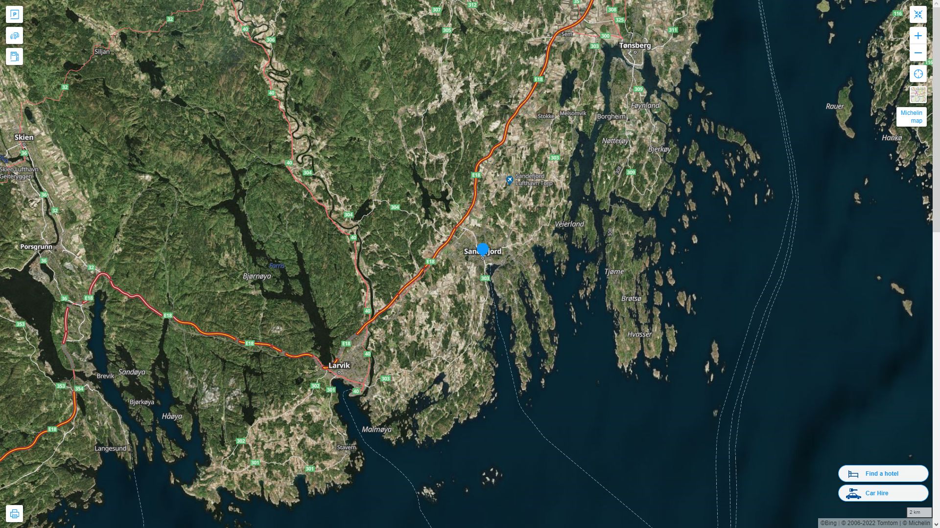 Sandefjord Highway and Road Map with Satellite View